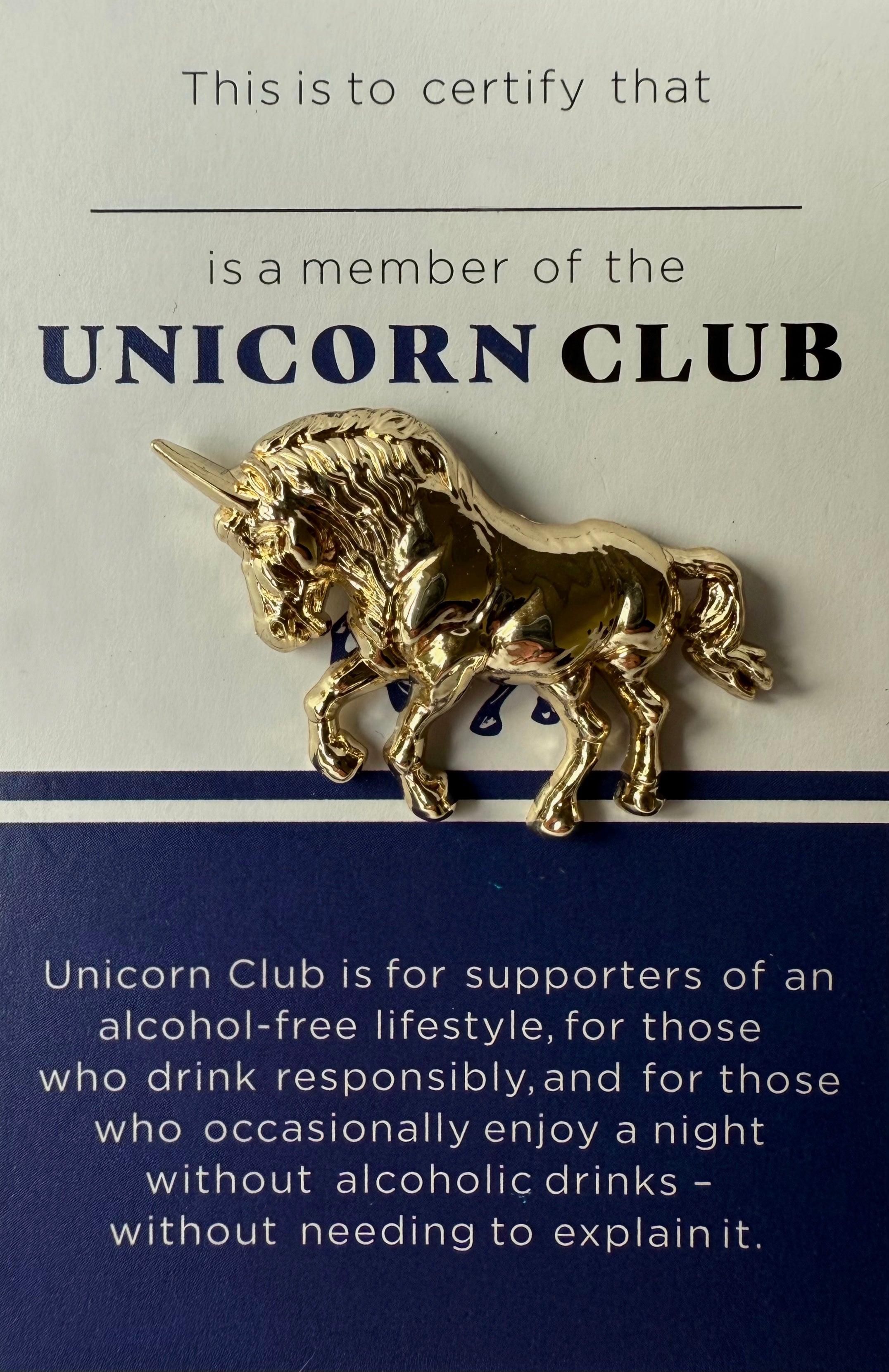Unicorn Club – liikmepins ja tunnistus